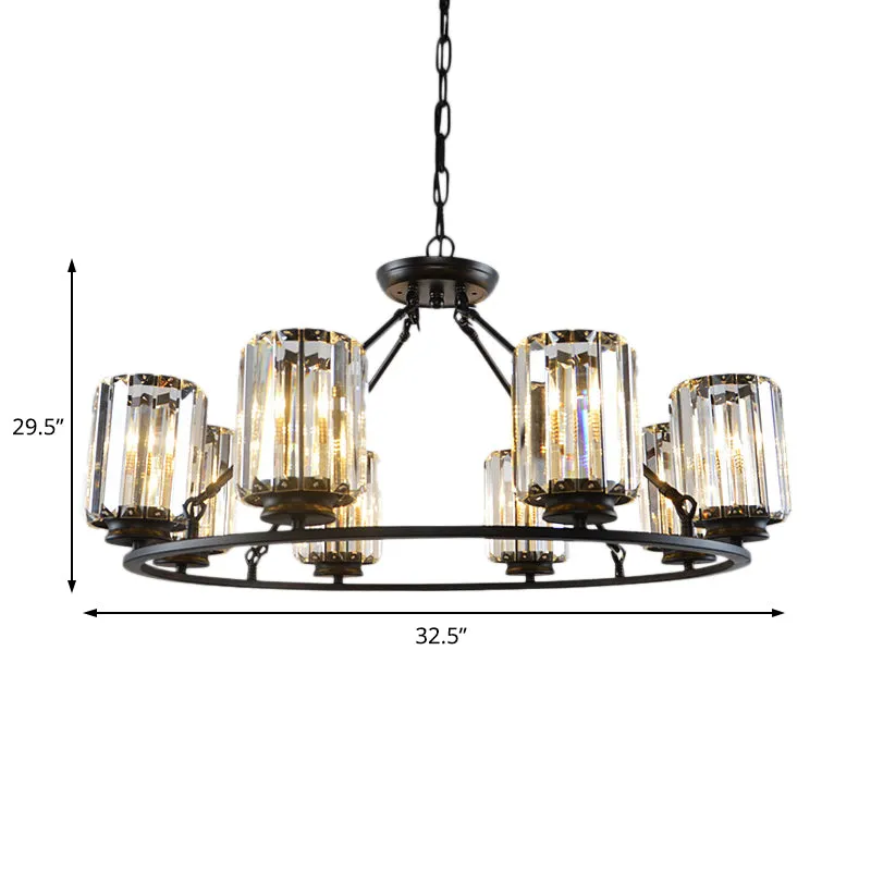 Modern Black Crystal Chandelier Pendant Light - Adjustable Chain, 4/6/8 Lights