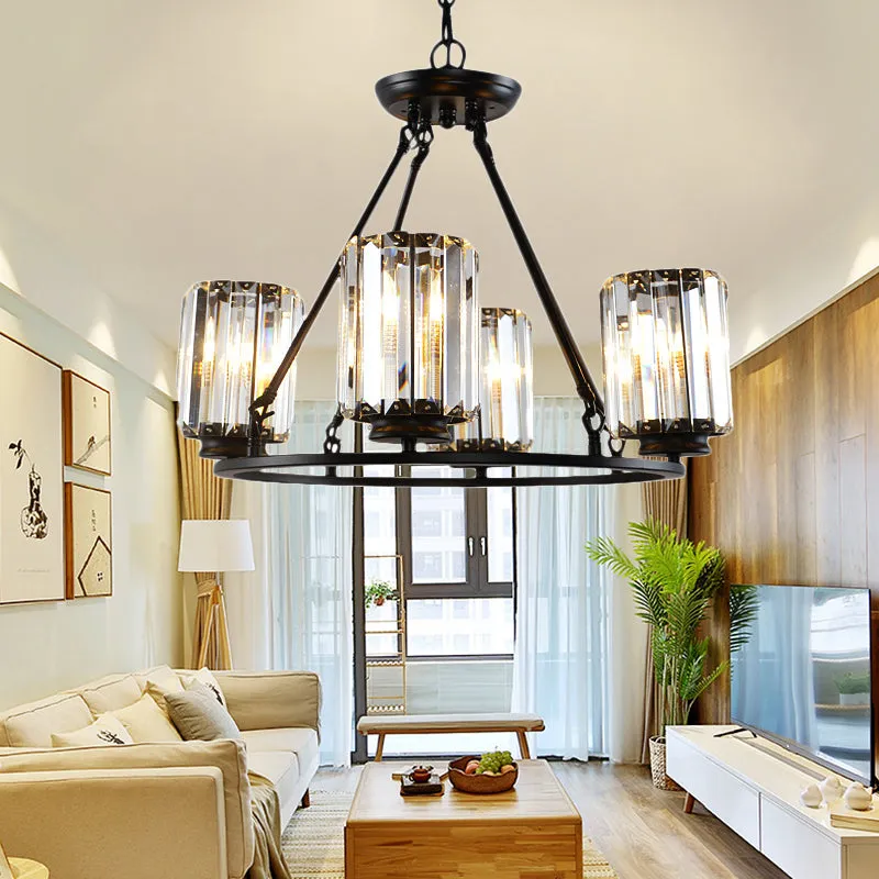 Modern Black Crystal Chandelier Pendant Light - Adjustable Chain, 4/6/8 Lights