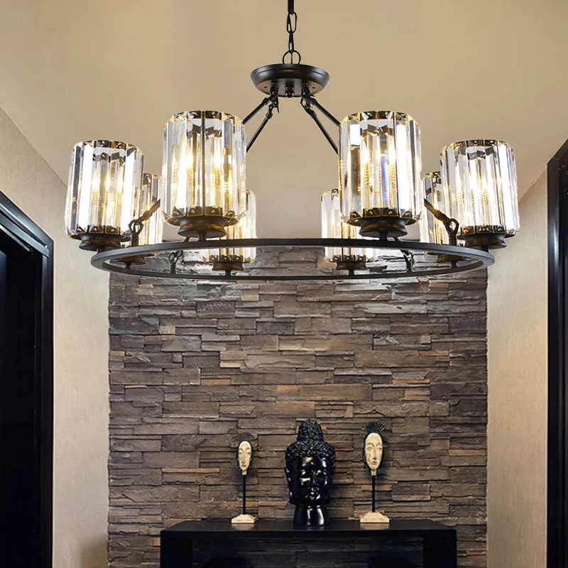 Modern Black Crystal Chandelier Pendant Light - Adjustable Chain, 4/6/8 Lights