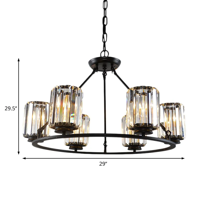 Modern Black Crystal Chandelier Pendant Light - Adjustable Chain, 4/6/8 Lights