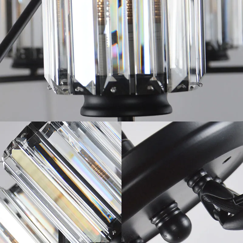 Modern Black Crystal Chandelier Pendant Light - Adjustable Chain, 4/6/8 Lights