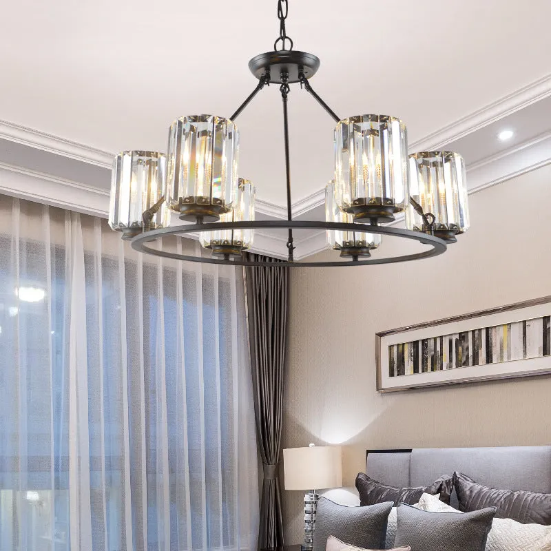 Modern Black Crystal Chandelier Pendant Light - Adjustable Chain, 4/6/8 Lights