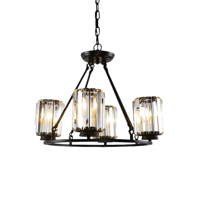 Modern Black Crystal Chandelier Pendant Light - Adjustable Chain, 4/6/8 Lights