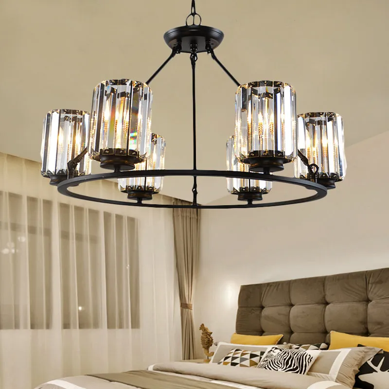 Modern Black Crystal Chandelier Pendant Light - Adjustable Chain, 4/6/8 Lights