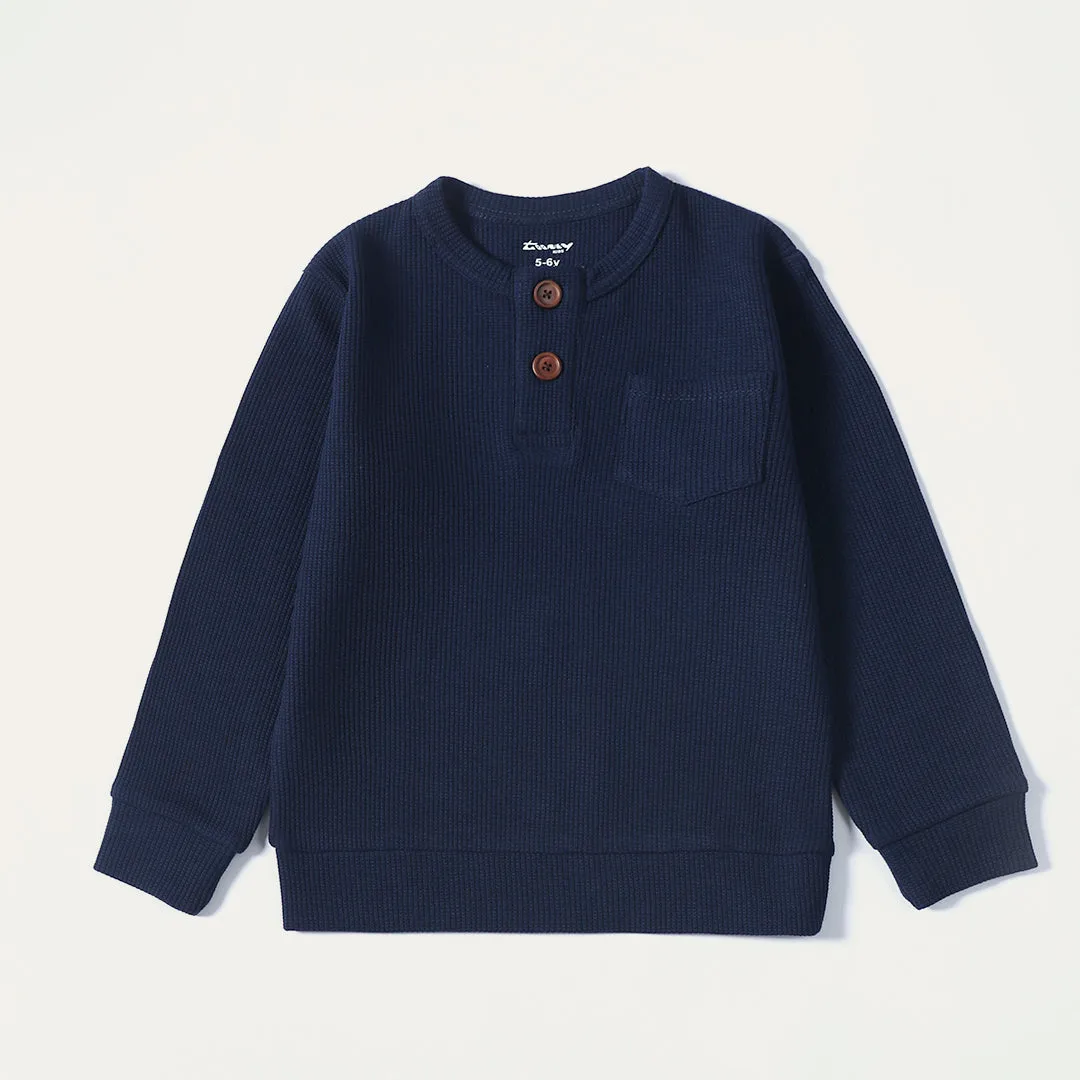 Navy Waffle Knit Henley