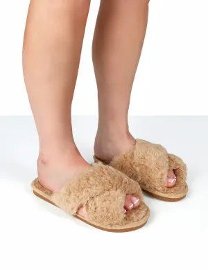 Nightcap Beige Cross Strap Slippers