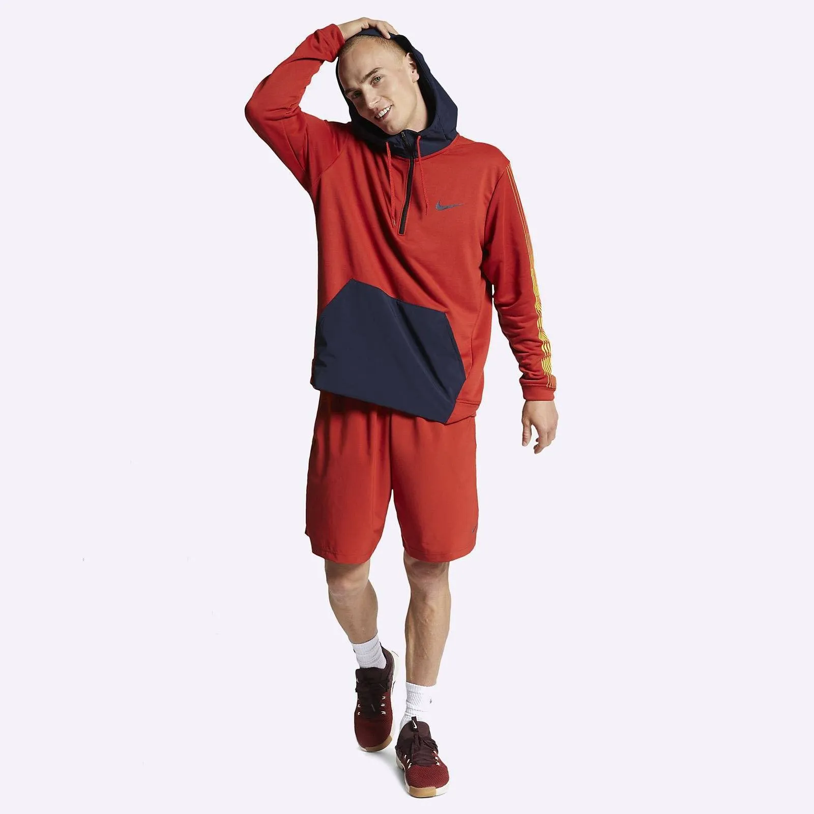 Nike - Dri-FIT Men's Fleece Training Hoodie - Mystic Red/Obsidian/Obsidian