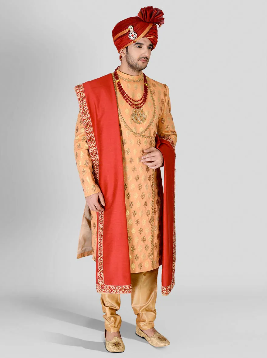 Orange & Golden Sherwani | Azania