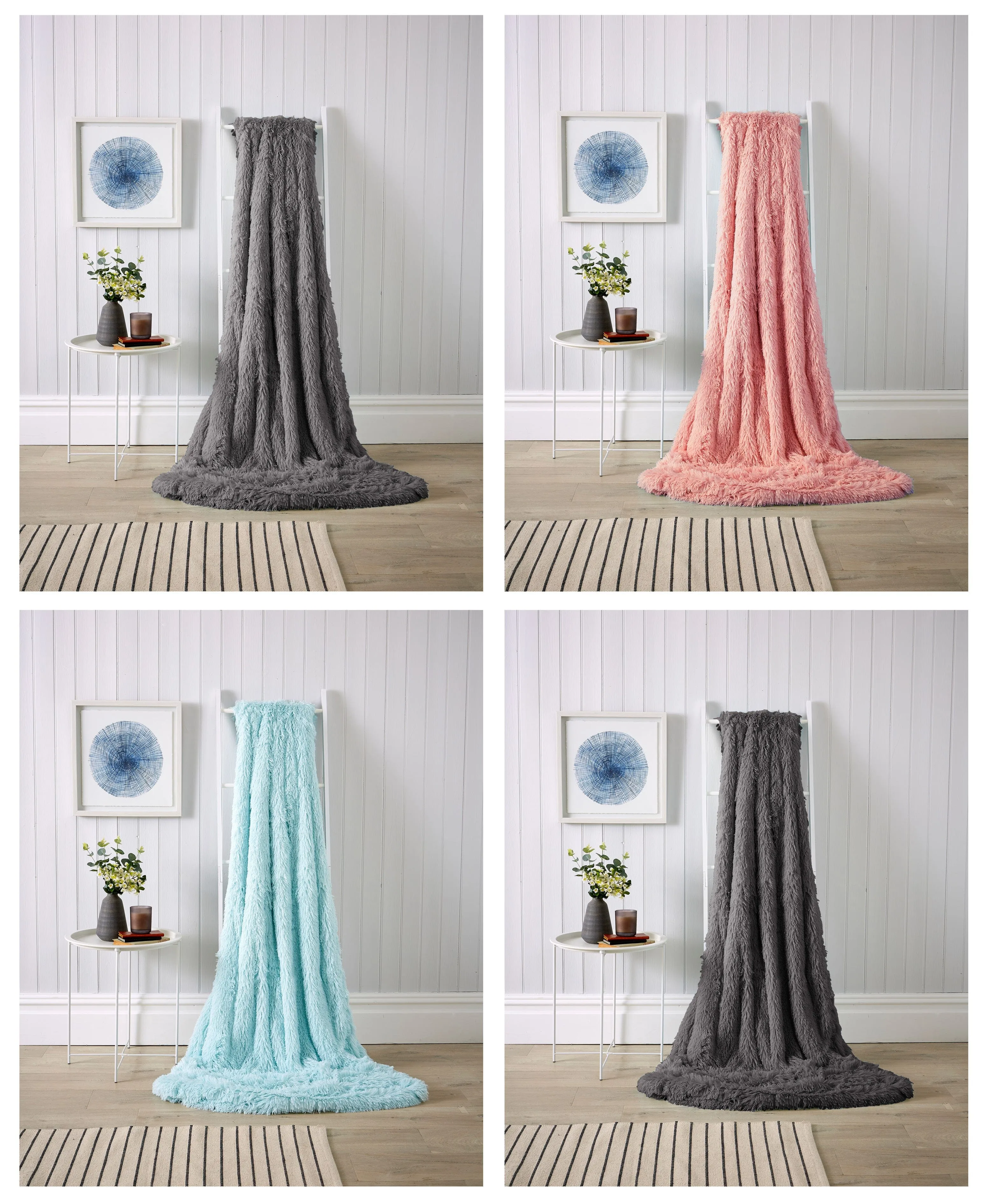 Oversized Chunky Soft Fleece Blanket Fluffy Faux Fur Throw Blanket for Bed and Sofa in Calming Colours by OLIVIA ROCCO