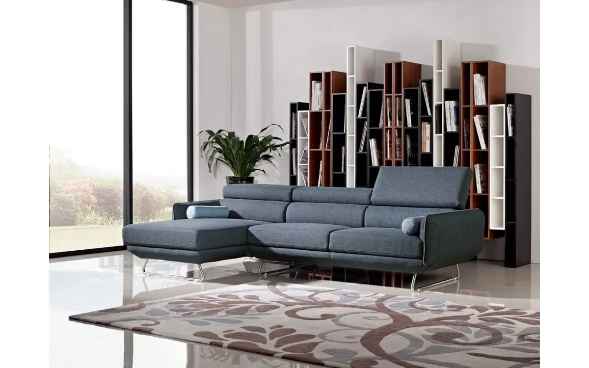 Pierce Modern Blue Fabric Sectional Sofa