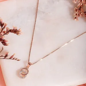 Rosy Halo Rose Gold-Plated Circular CZ 925 Sterling Silver Pendant with Chain