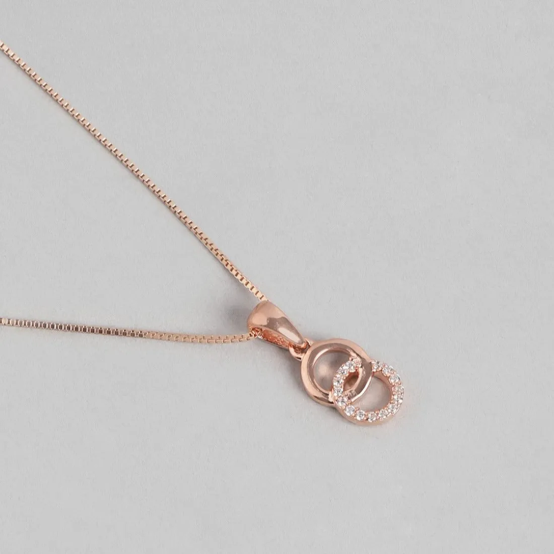 Rosy Halo Rose Gold-Plated Circular CZ 925 Sterling Silver Pendant with Chain