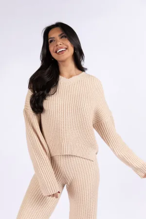 This Is Why Tan Thermal Waffle Knit Pullover FINAL SALE