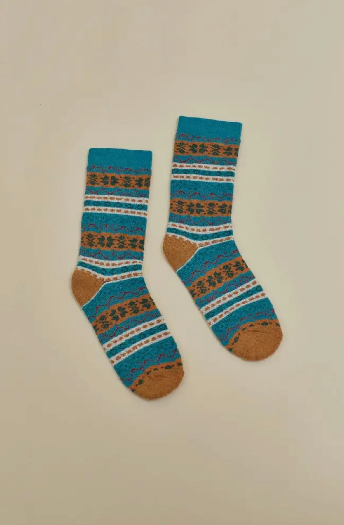 Turquoise Fair Isle | Alpaca Socks | Full Cushion