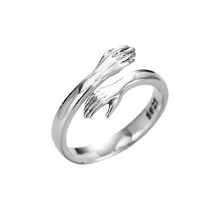 Unique Meaningful Hugging Hands Silver Ring