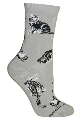 Wheel House Designs Silver Tabby on Grey Sock