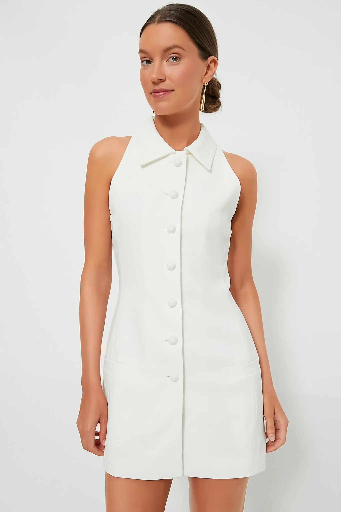 White Twill Vest Button Mini Dress